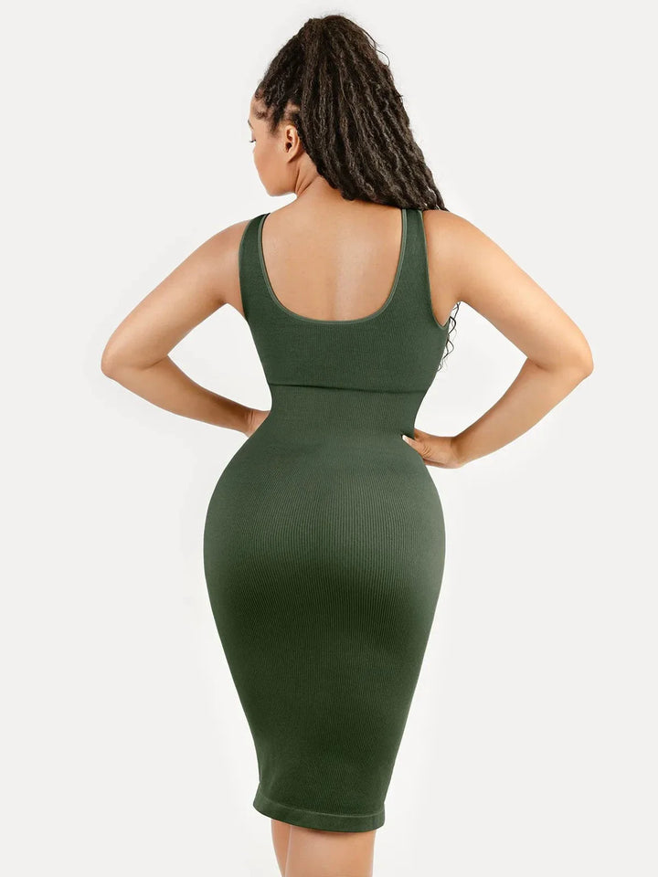 Shapewear Deep V-Neck Tummy Control Midi Dress - Modefluss