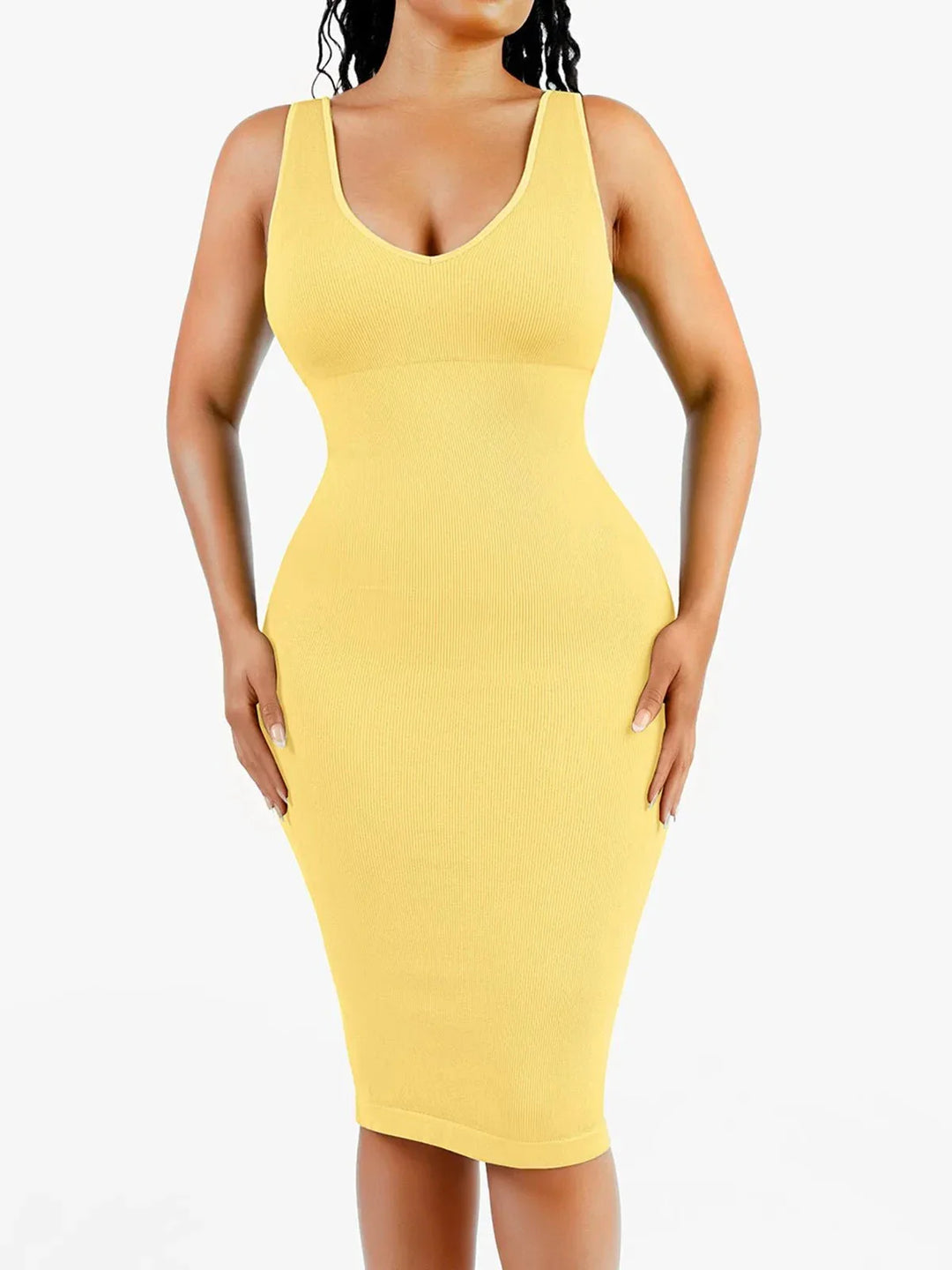 Shapewear Deep V-Neck Tummy Control Midi Dress - Modefluss
