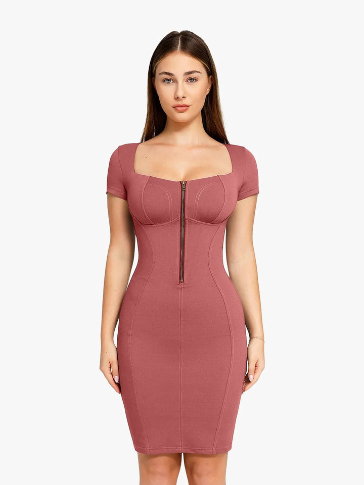 Shapewear Denim Square Neck Tummy Control Midi Dress - Modefluss