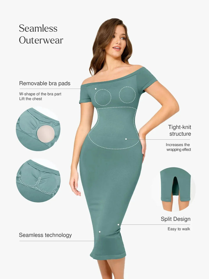 Shapewear Eco-Friendly Off Shoulder Seamless Dress - Modefluss