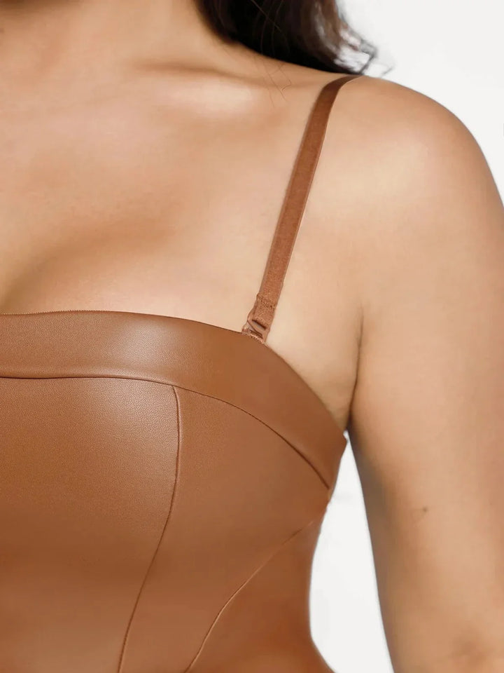Shapewear Faux Leather Corset Bodice Slimming Jumpsuit - Modefluss