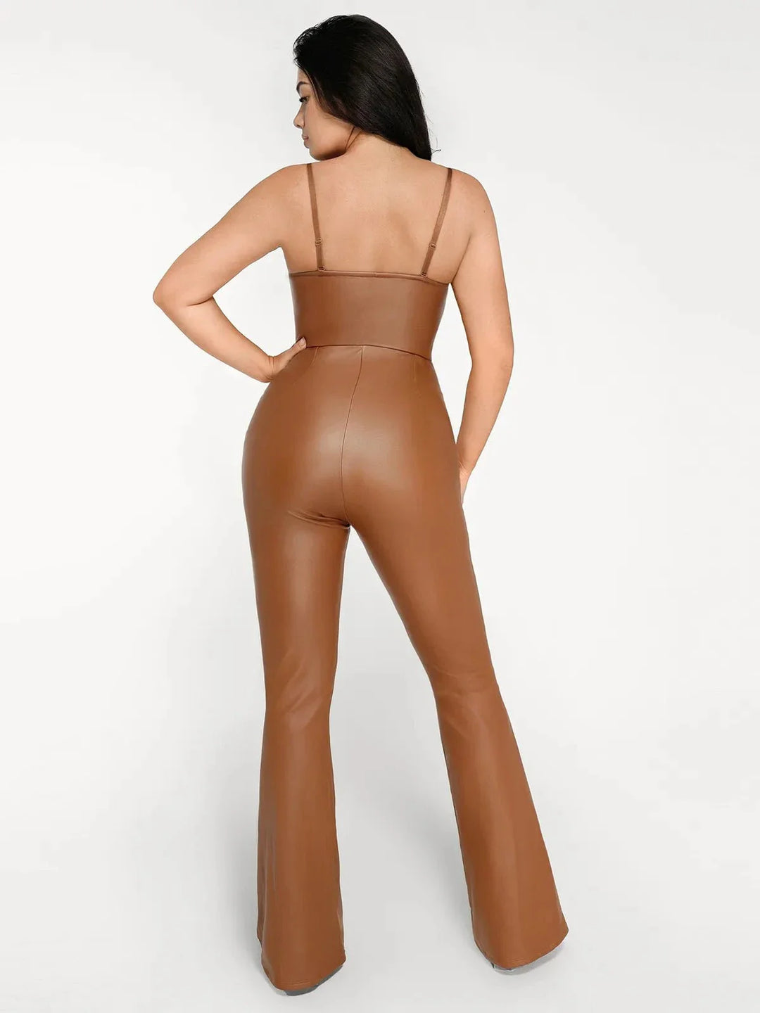 Shapewear Faux Leather Corset Bodice Slimming Jumpsuit - Modefluss
