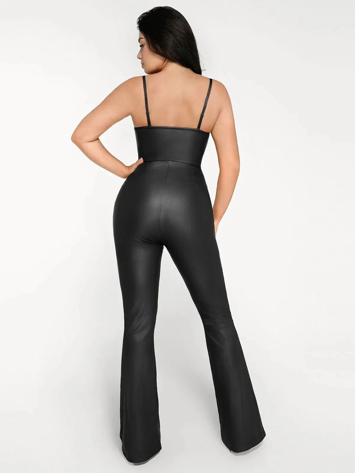 Shapewear Faux Leather Corset Bodice Slimming Jumpsuit - Modefluss