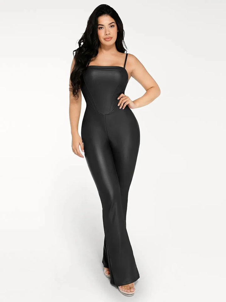 Shapewear Faux Leather Corset Bodice Slimming Jumpsuit - Modefluss