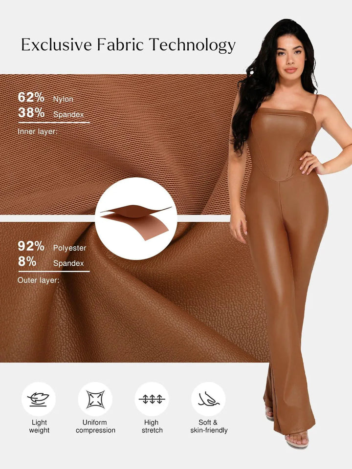 Shapewear Faux Leather Corset Bodice Slimming Jumpsuit - Modefluss