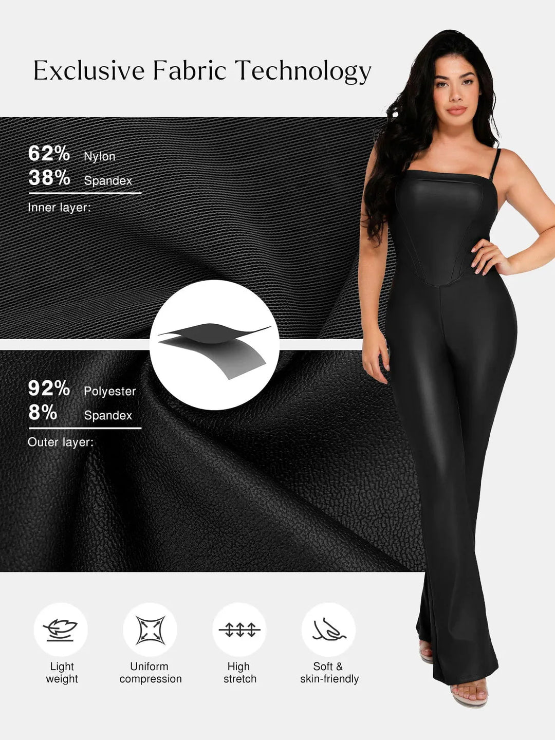Shapewear Faux Leather Corset Bodice Slimming Jumpsuit - Modefluss