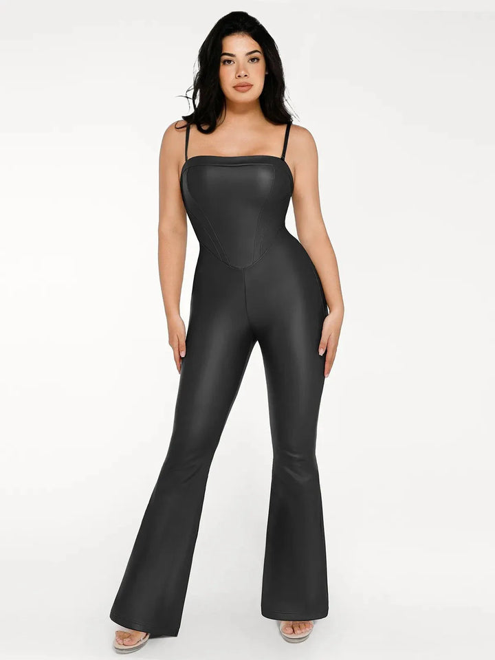 Shapewear Faux Leather Corset Bodice Slimming Jumpsuit - Modefluss