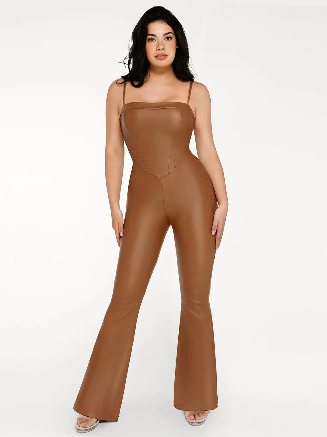 Shapewear Faux Leather Corset Bodice Slimming Jumpsuit - Modefluss