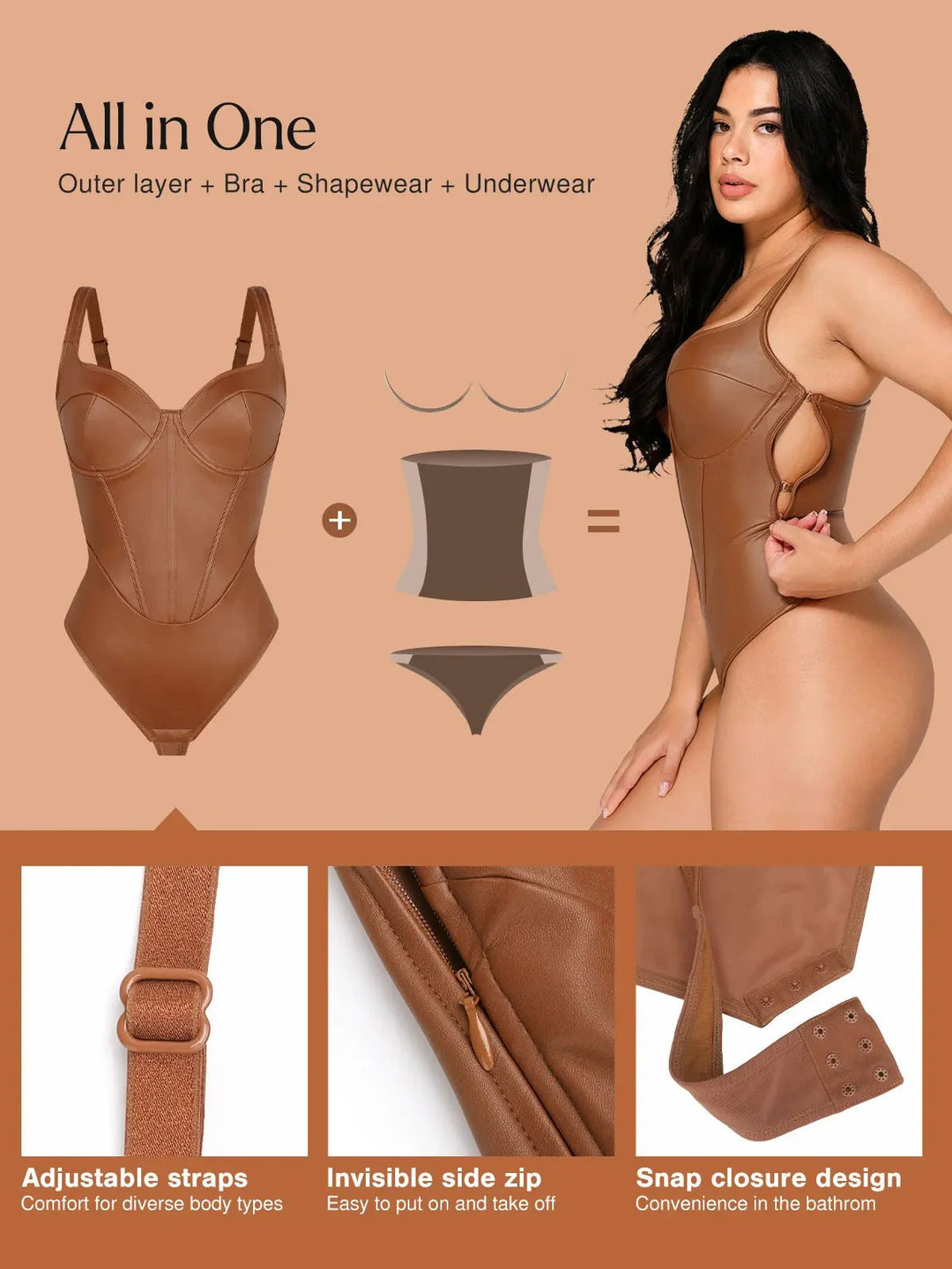 Body corset en similicuir effet sablier