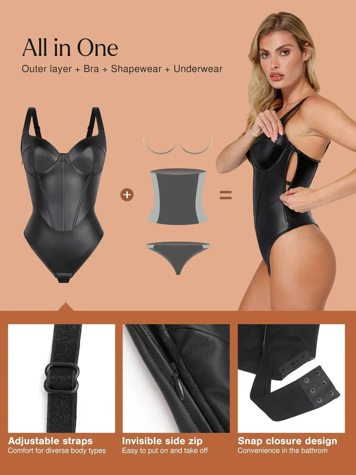 Body corset en similicuir effet sablier