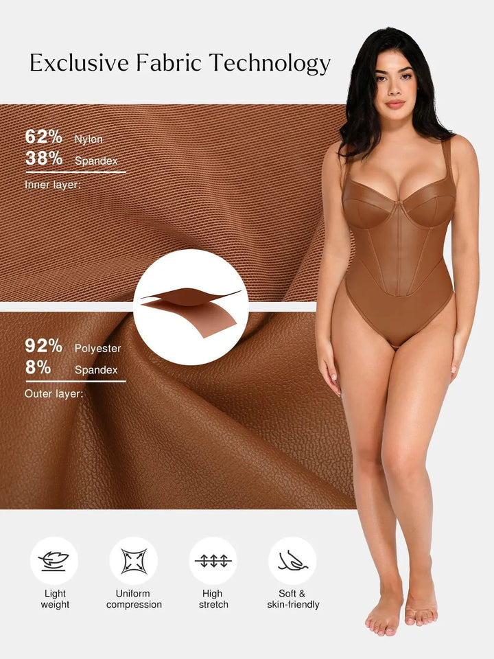 Body corset en similicuir effet sablier