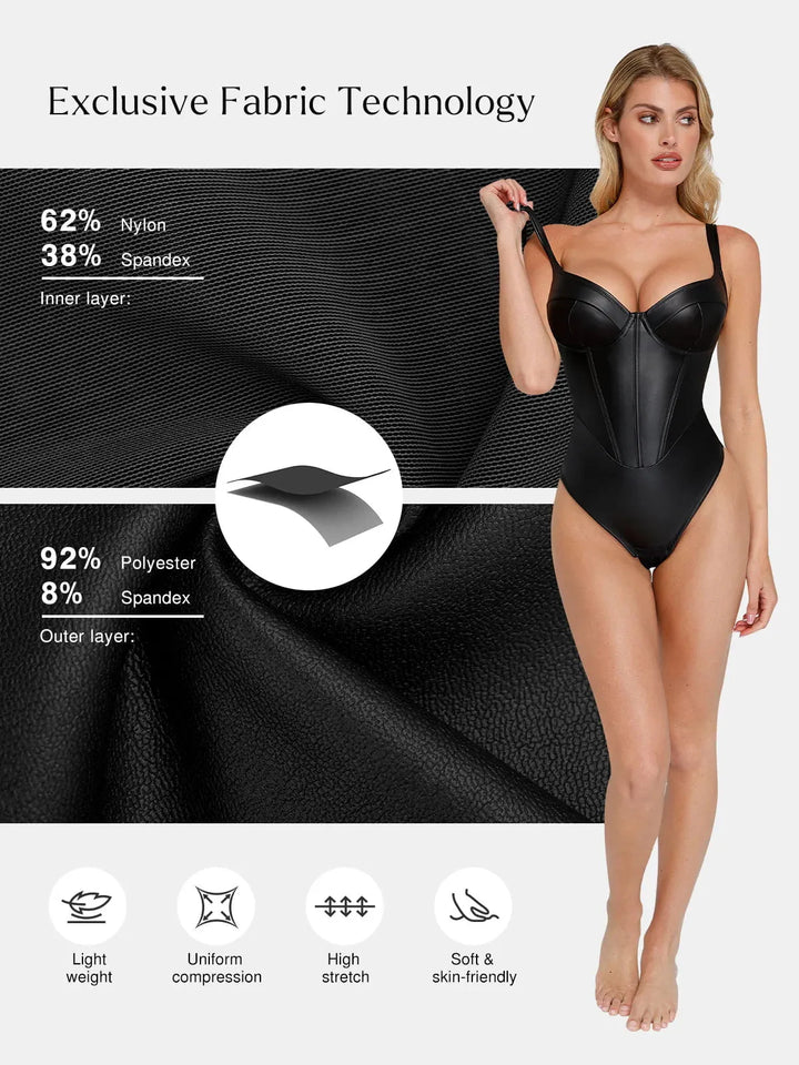 Body corset en similicuir effet sablier