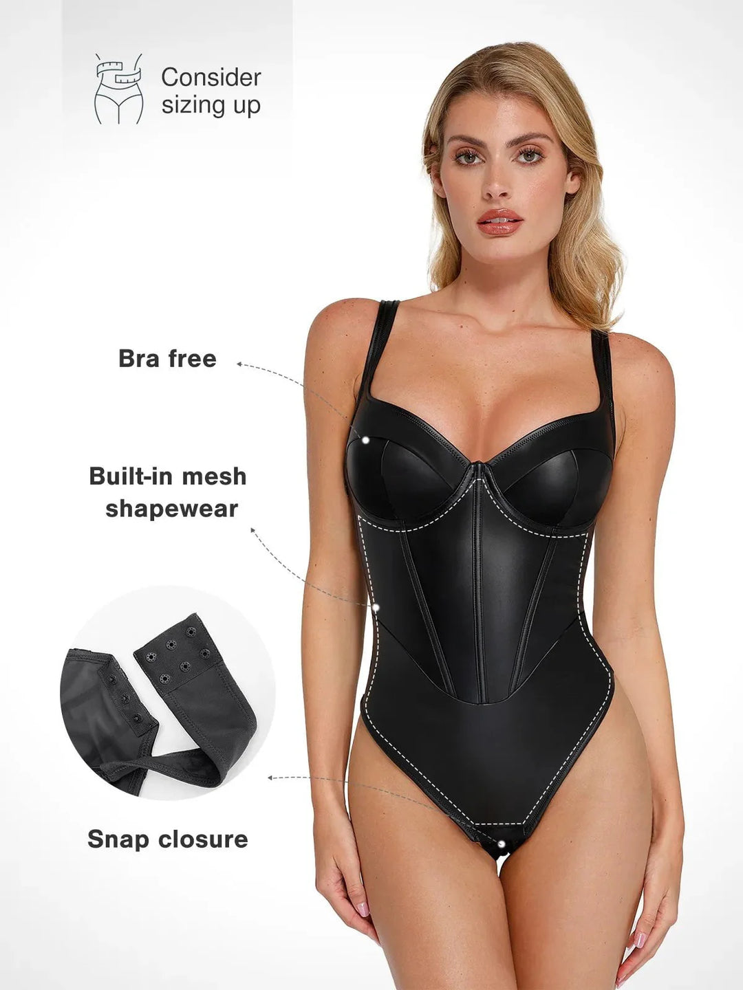 Body corset en similicuir effet sablier