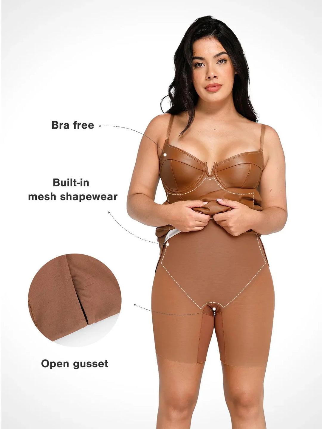 Shapewear Faux Leather Hourglass Corset Midi Dress - Modefluss