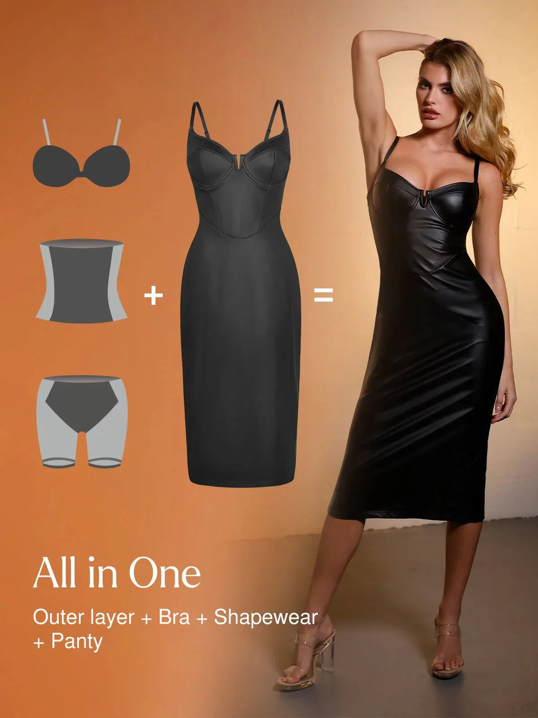 Shapewear Faux Leather Hourglass Corset Midi Dress - Modefluss