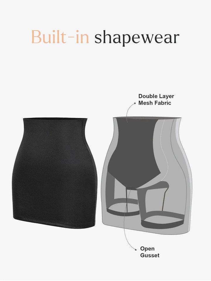 Shapewear Faux Leather Hourglass Cutout Corset Bodysuit Butt Lifting Skirt Set