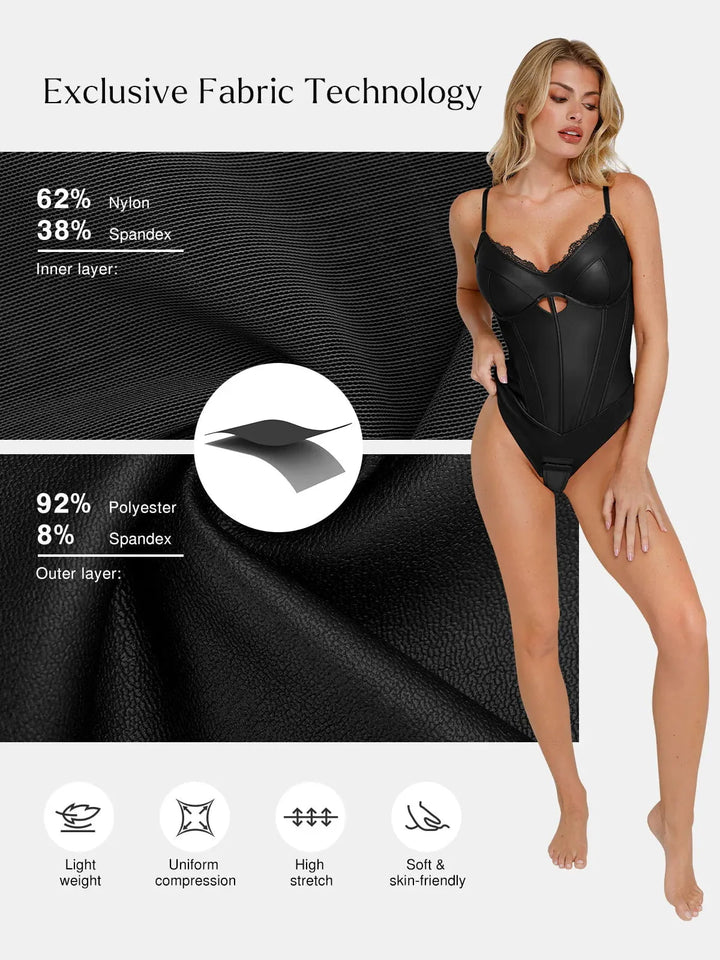 Shapewear Faux Leather Hourglass Cutout Corset Bodysuit