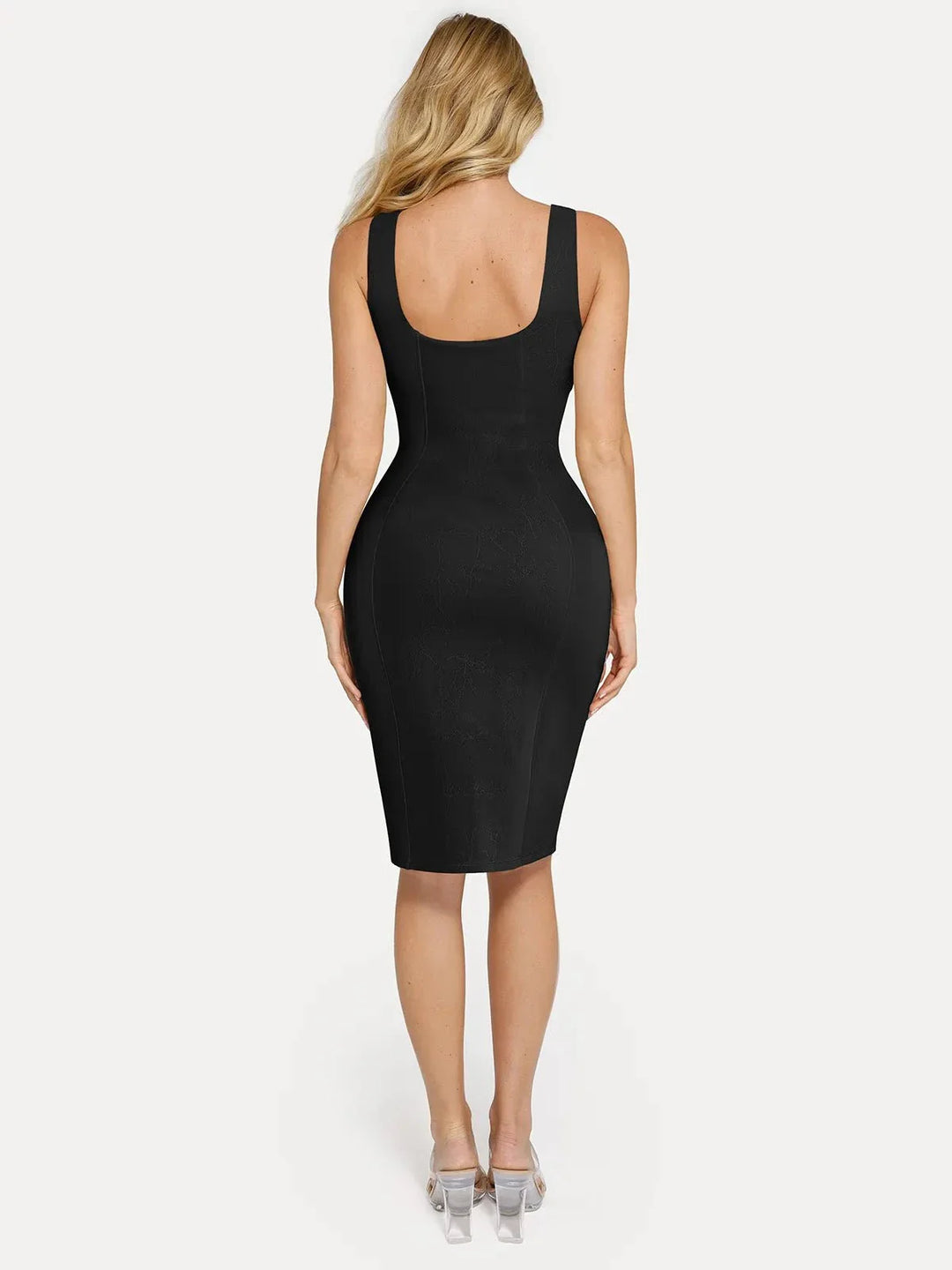 Shapewear Faux Nubuck Bodycon Sculpting Slit Midi Dress - Modefluss