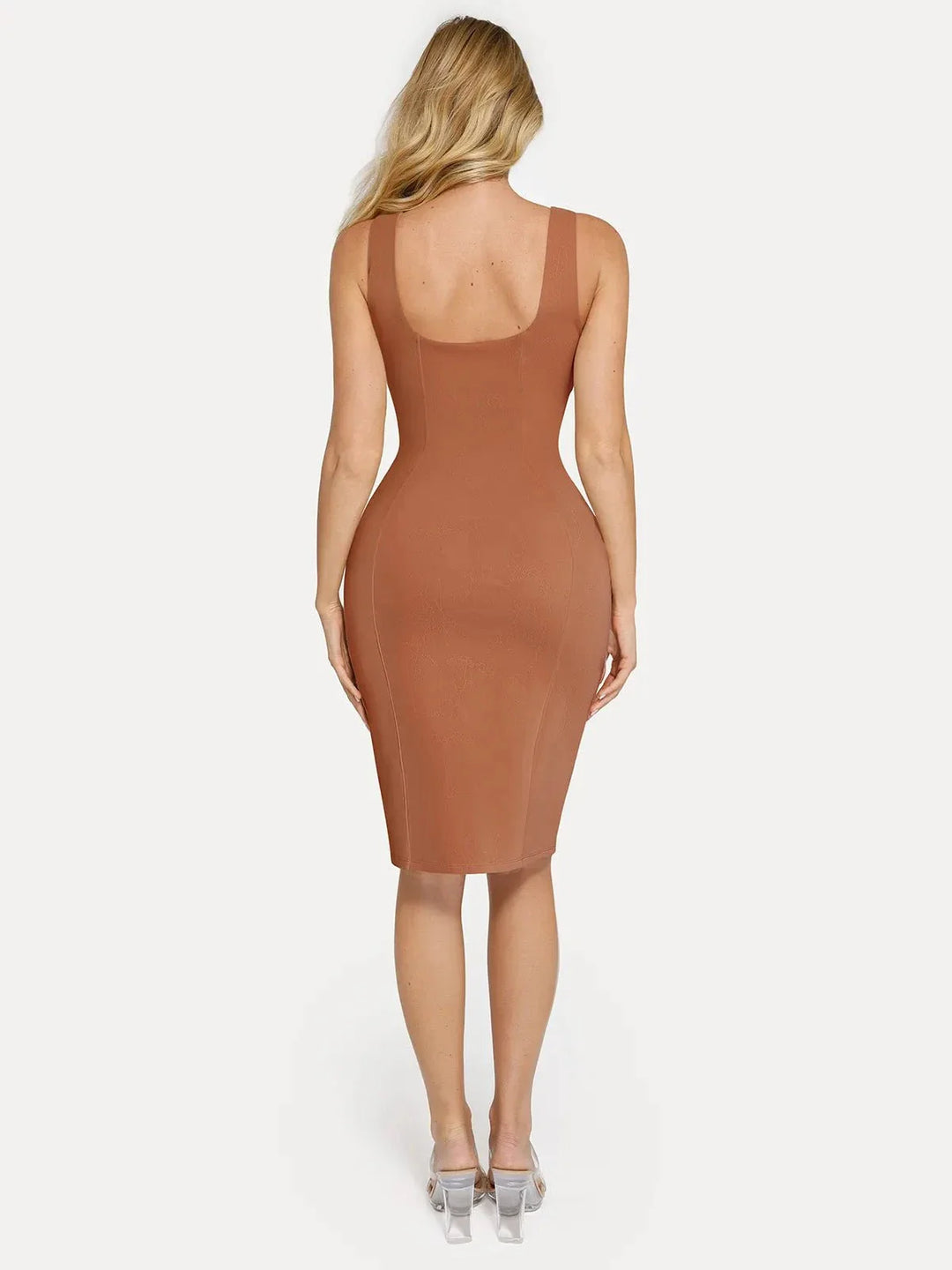 Shapewear Faux Nubuck Bodycon Sculpting Slit Midi Dress - Modefluss