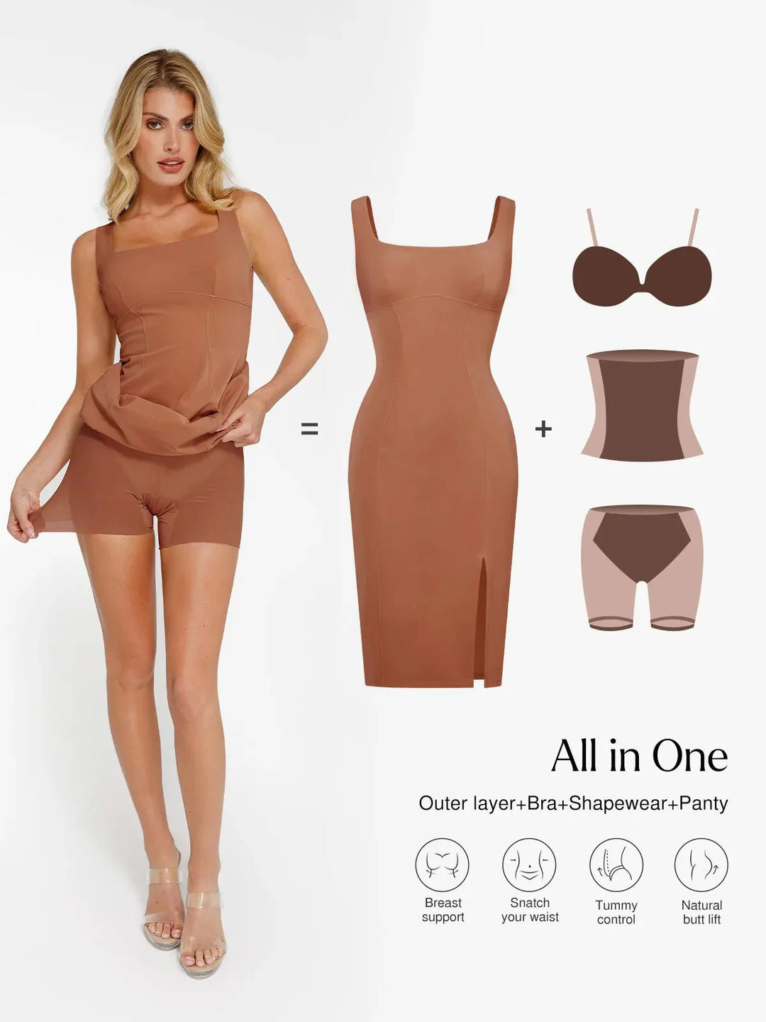 Shapewear Faux Nubuck Bodycon Sculpting Slit Midi Dress - Modefluss