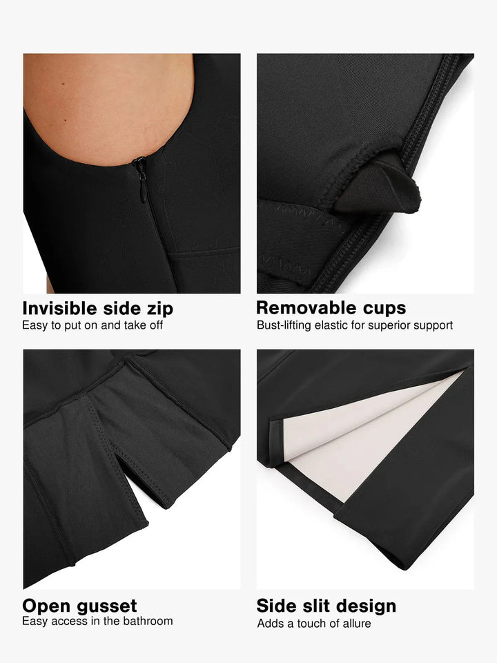 Shapewear Faux Nubuck Bodycon Sculpting Slit Midi Dress - Modefluss