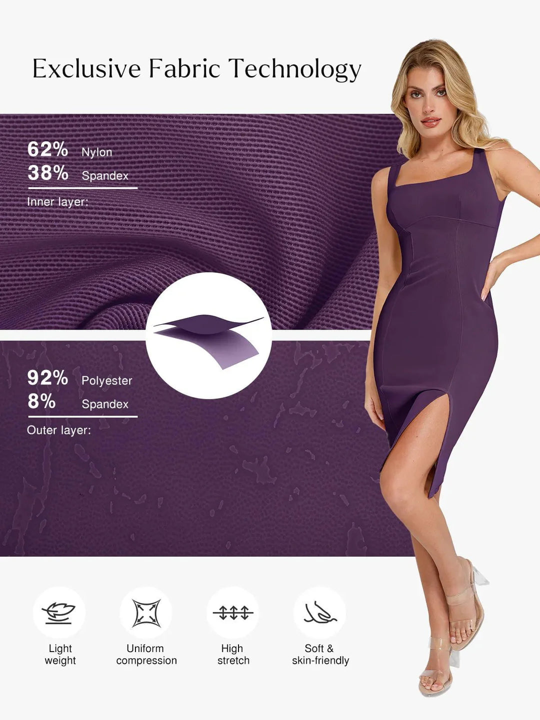 Shapewear Faux Nubuck Bodycon Sculpting Slit Midi Dress - Modefluss
