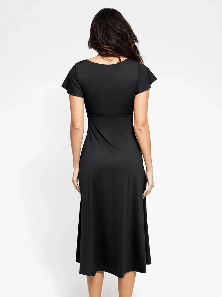 Shapewear Flutter Sleeve Sculpting A-Line Midi Dress - Modefluss