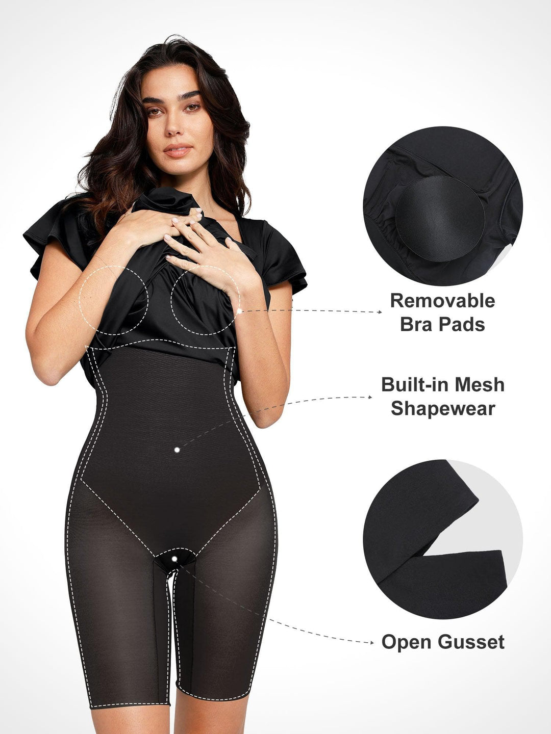 Shapewear Flutter Sleeve Sculpting A-Line Midi Dress - Modefluss