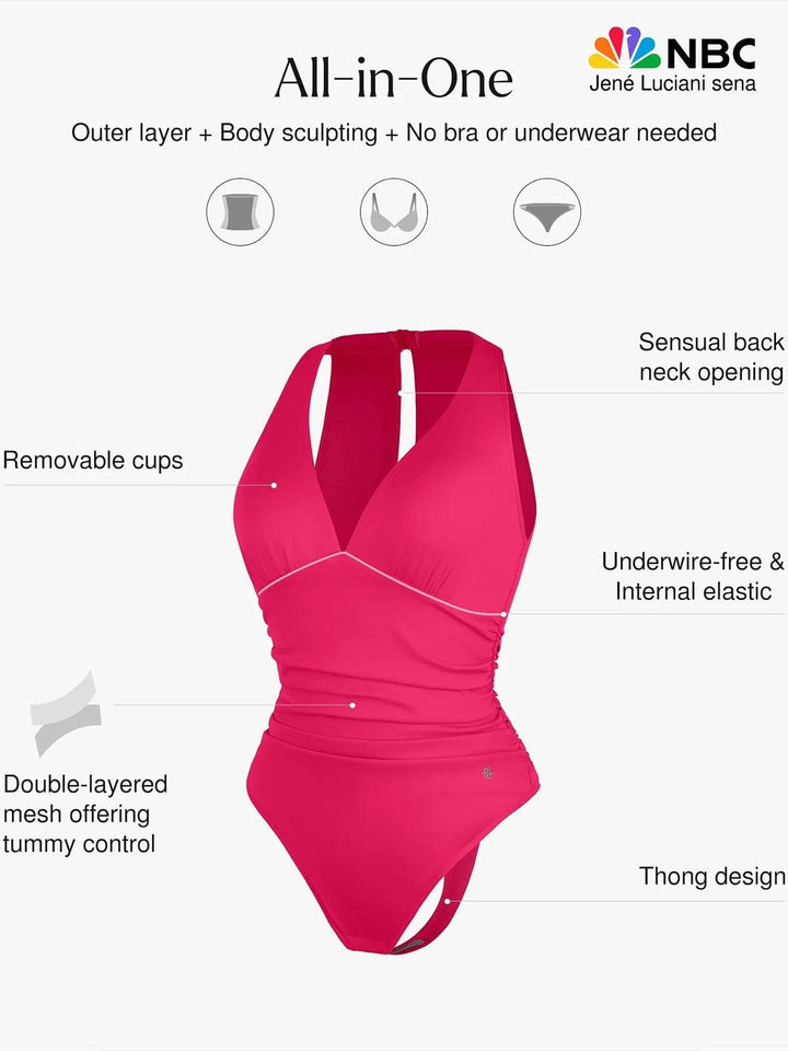 Shapewear Halter Cowl Neck Ruched Tummy Control Bodysuit - Modefluss
