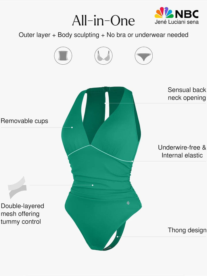 Shapewear Halter Cowl Neck Ruched Tummy Control Bodysuit - Modefluss