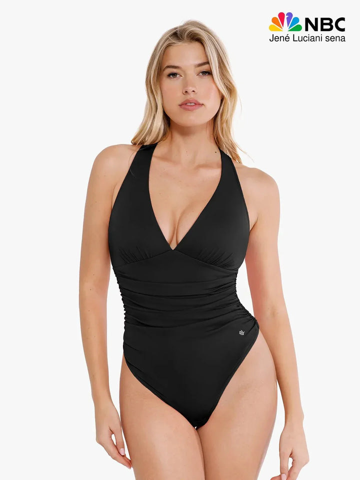 Shapewear Halter Cowl Neck Ruched Tummy Control Bodysuit - Modefluss