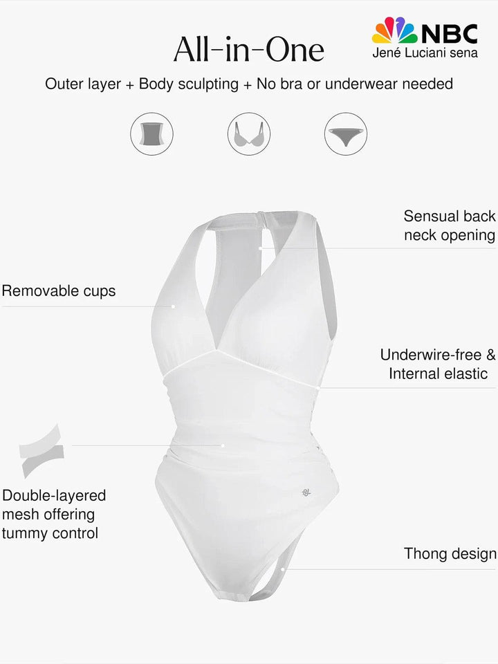 Shapewear Halter Cowl Neck Ruched Tummy Control Bodysuit - Modefluss