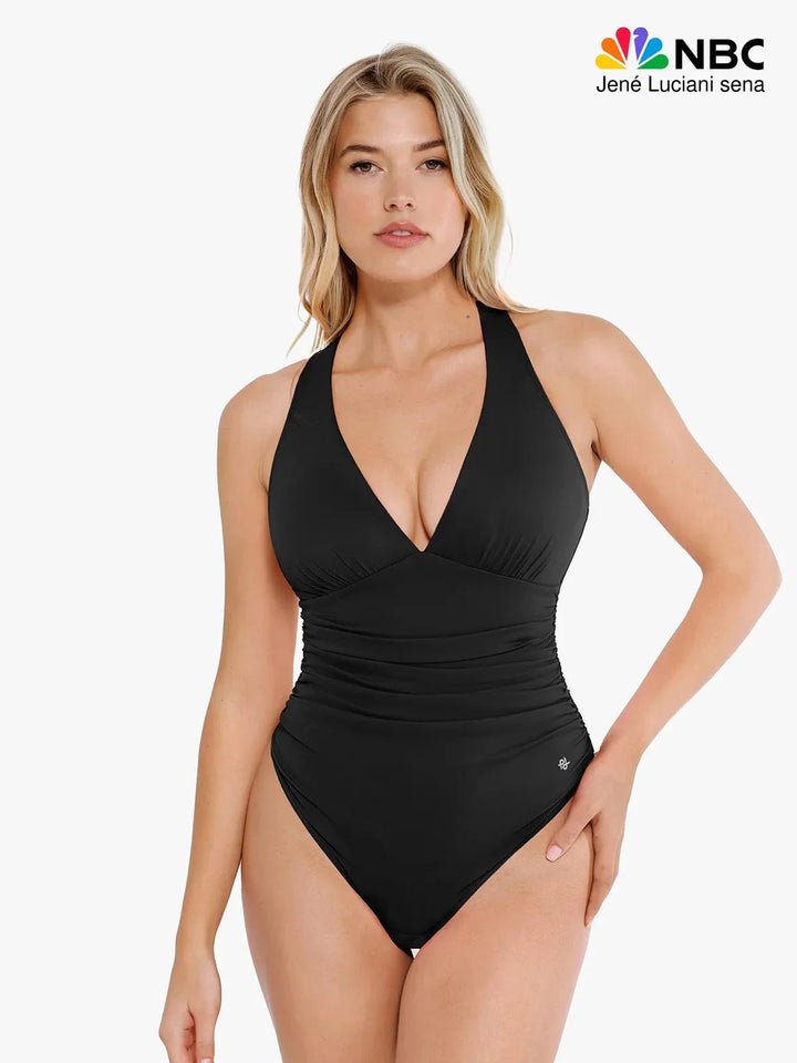 Shapewear Halter Cowl Neck Ruched Tummy Control Bodysuit - Modefluss