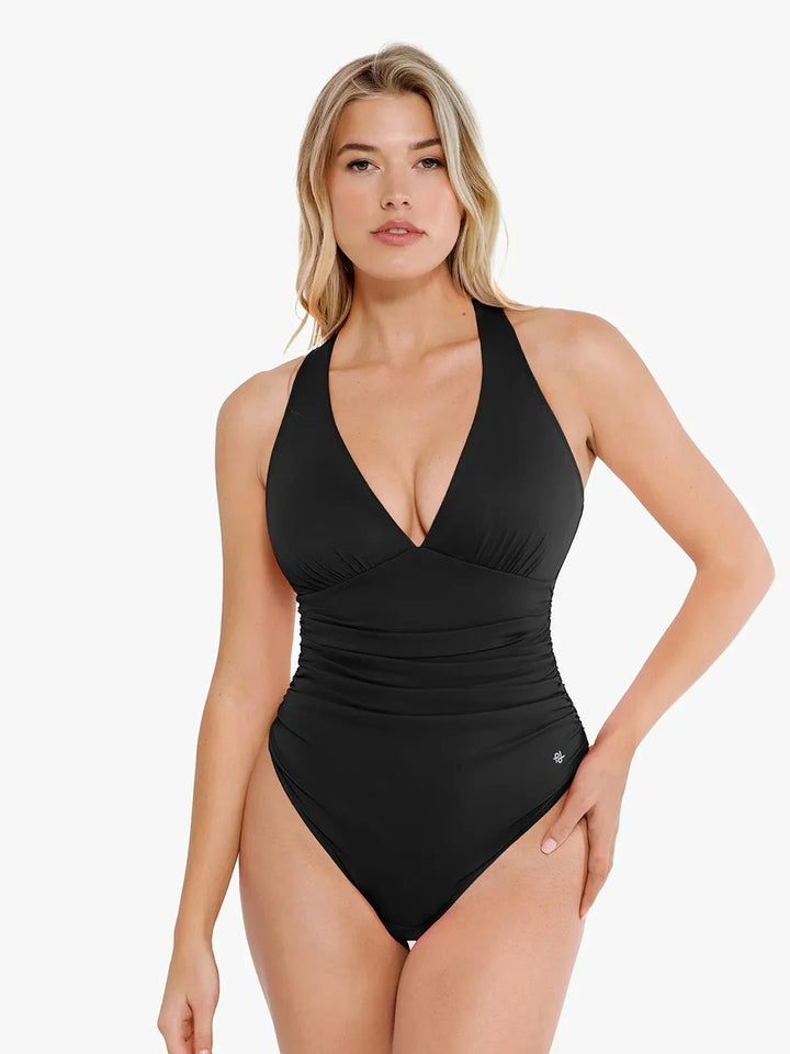 Shapewear Halter Cowl Neck Ruched Tummy Control Bodysuit - Modefluss