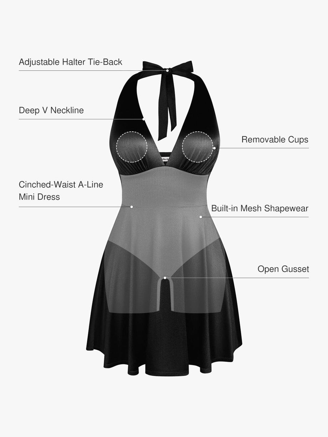 Shapewear Halter Fit & Flare Mini Dress - Modefluss