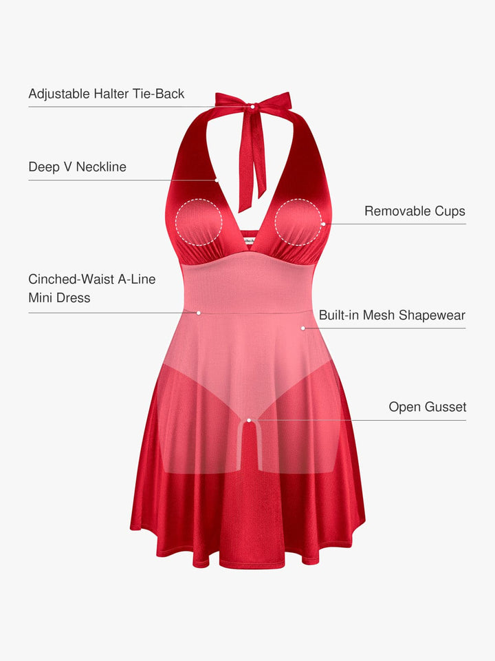 Shapewear Halter Fit & Flare Mini Dress - Modefluss