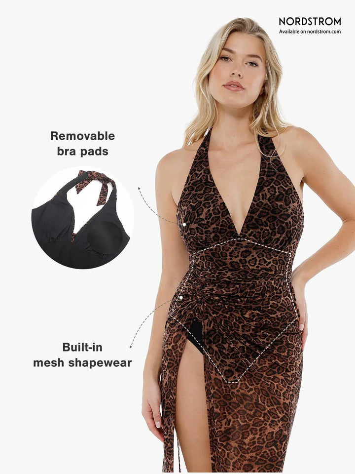 Shapewear Halter Tummy Control Swimsuit And Cover-Up Set - Modefluss