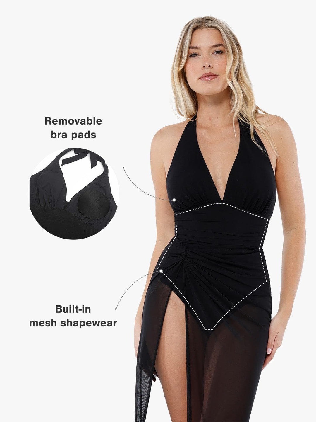 Shapewear Halter Tummy Control Swimsuit And Cover-Up Set - Modefluss