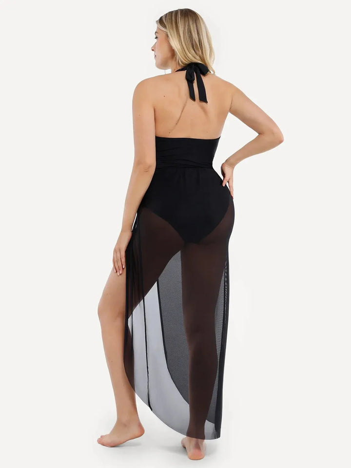 Shapewear Halter Tummy Control Swimsuit And Cover-Up Set - Modefluss