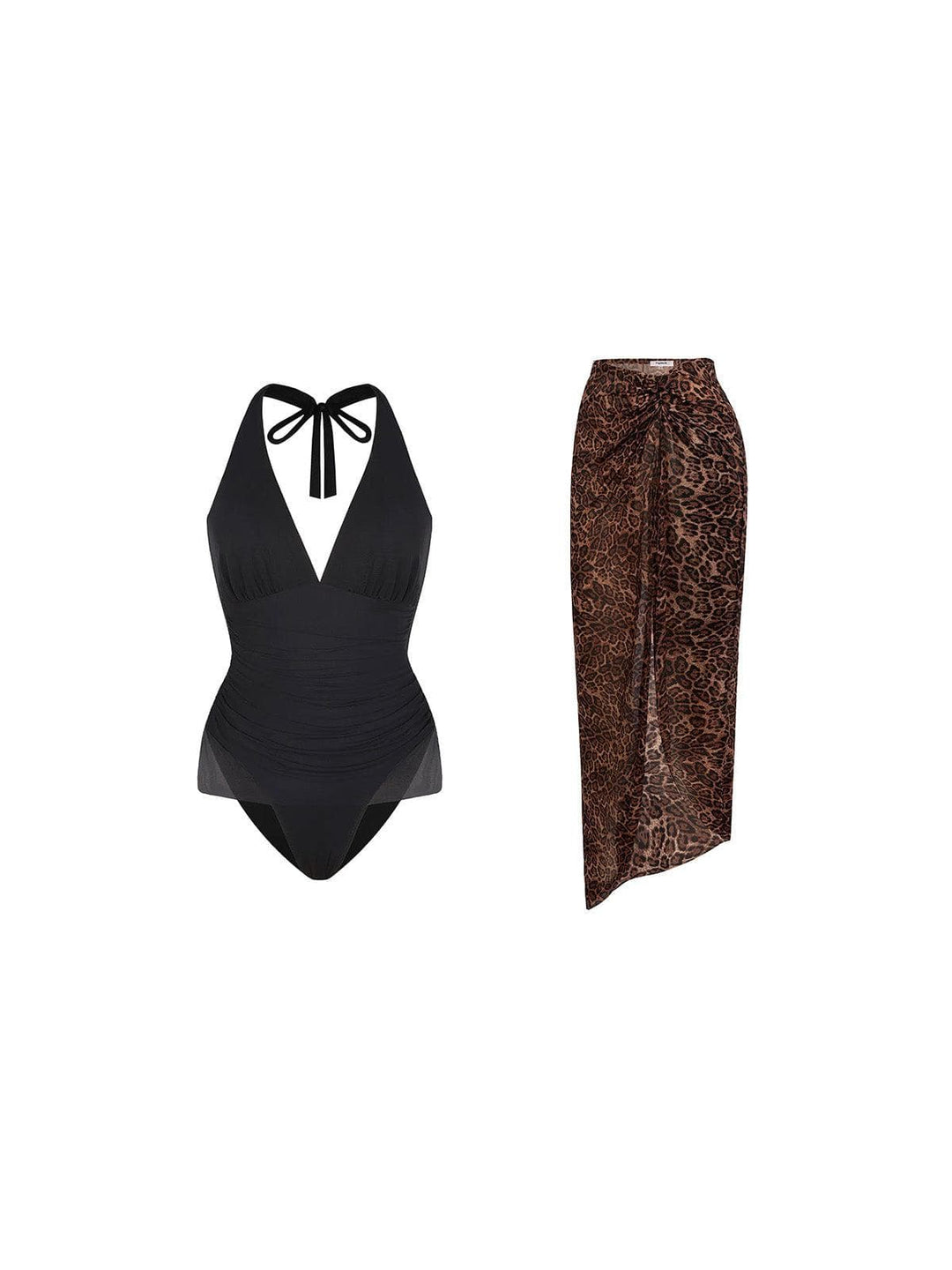 Shapewear Halter Tummy Control Swimsuit And Cover-Up Set - Modefluss