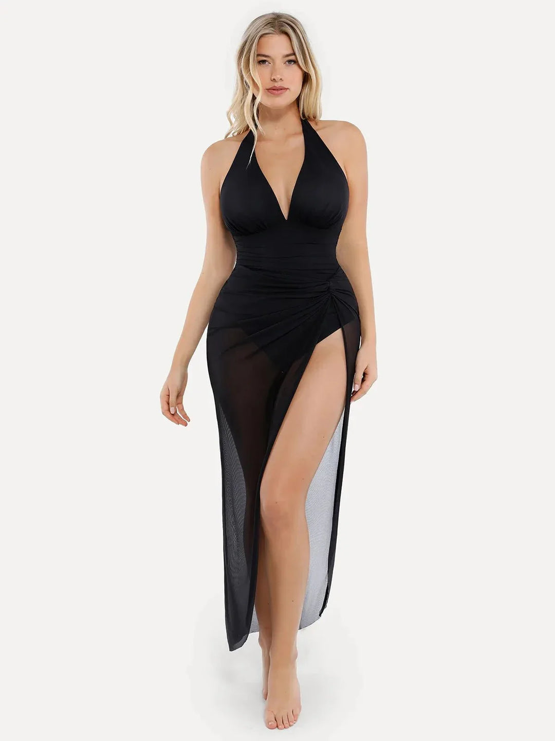 Shapewear Halter Tummy Control Swimsuit And Cover-Up Set - Modefluss