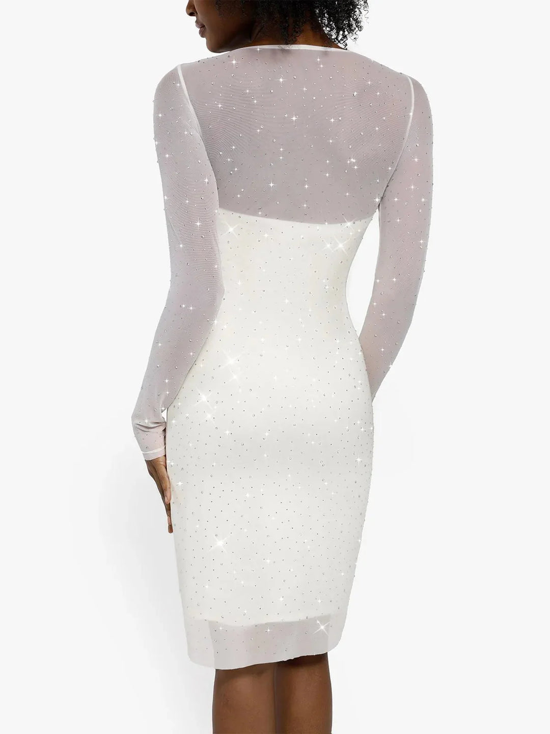 Shapewear Heat-Set Crystal Mesh Long Sleeve Slim Mini Dress - Modefluss