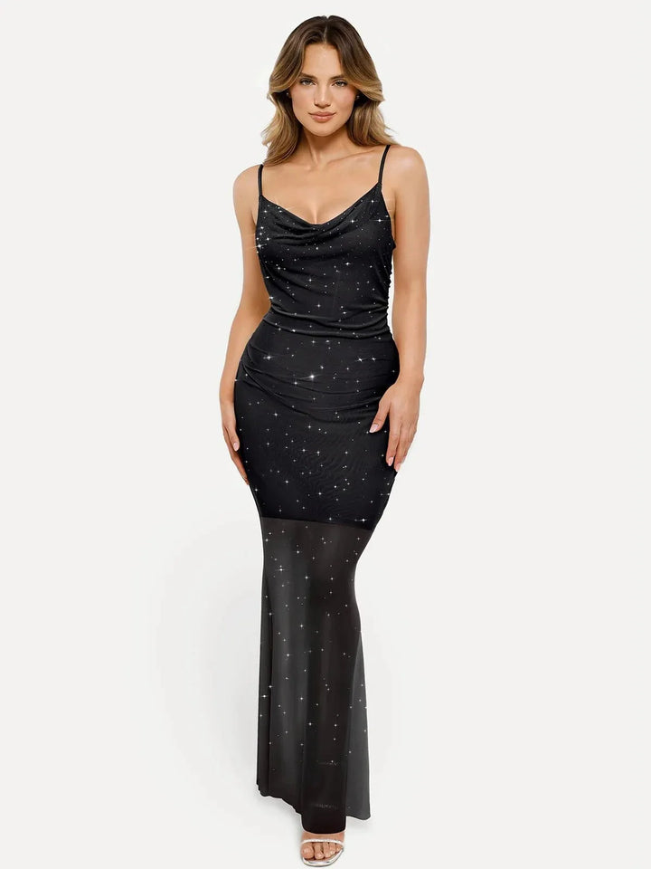Shapewear Heat-Set Crystal Mesh Slimming Maxi Slip Dress - Modefluss