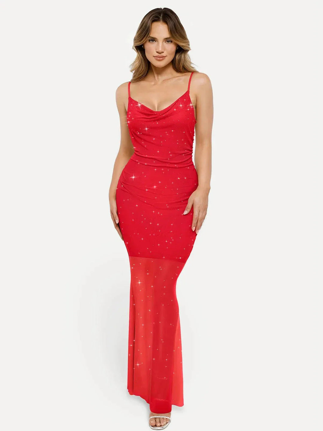 Shapewear Heat-Set Crystal Mesh Slimming Maxi Slip Dress - Modefluss