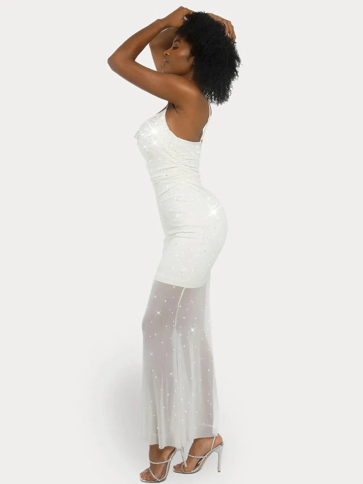Shapewear Heat-Set Crystal Mesh Slimming Maxi Slip Dress - Modefluss