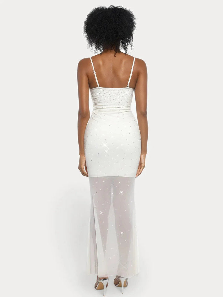Shapewear Heat-Set Crystal Mesh Slimming Maxi Slip Dress - Modefluss