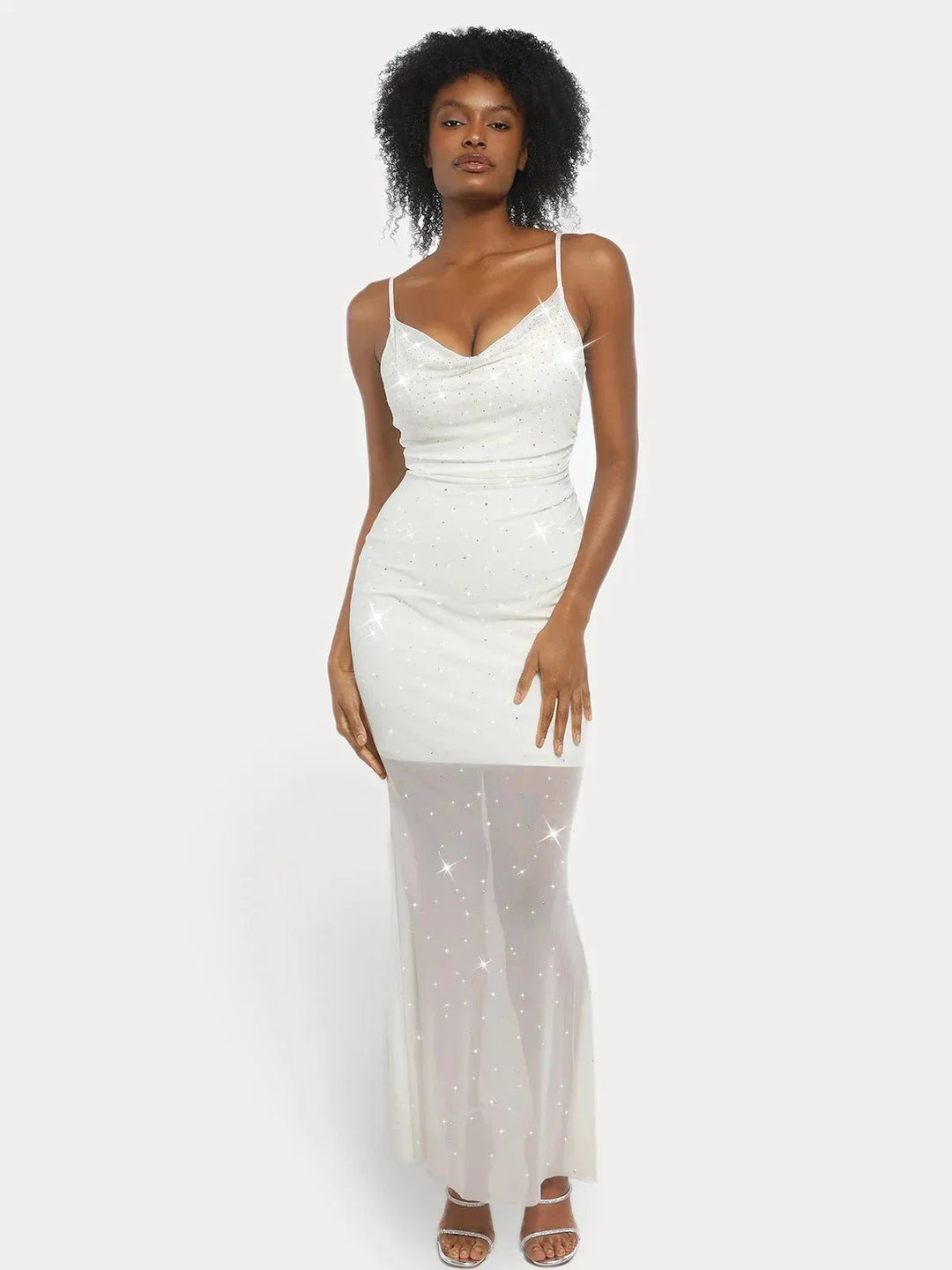 Shapewear Heat-Set Crystal Mesh Slimming Maxi Slip Dress - Modefluss