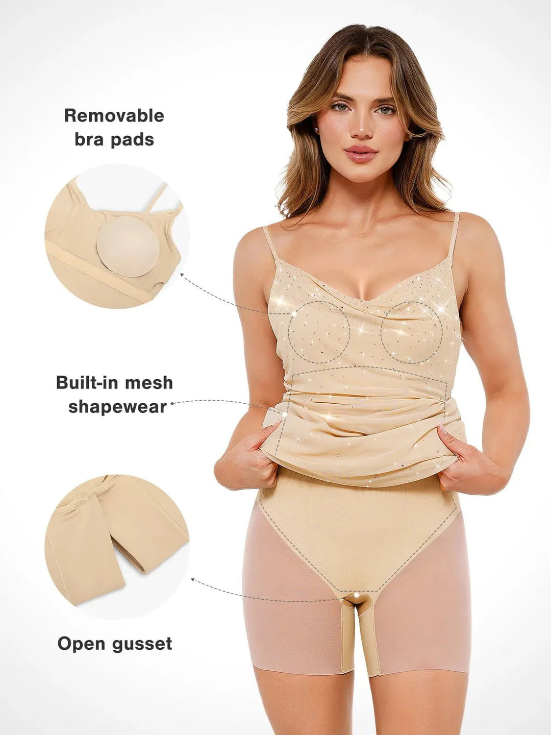 Shapewear Heat-Set Crystal Mesh Slimming Maxi Slip Dress - Modefluss
