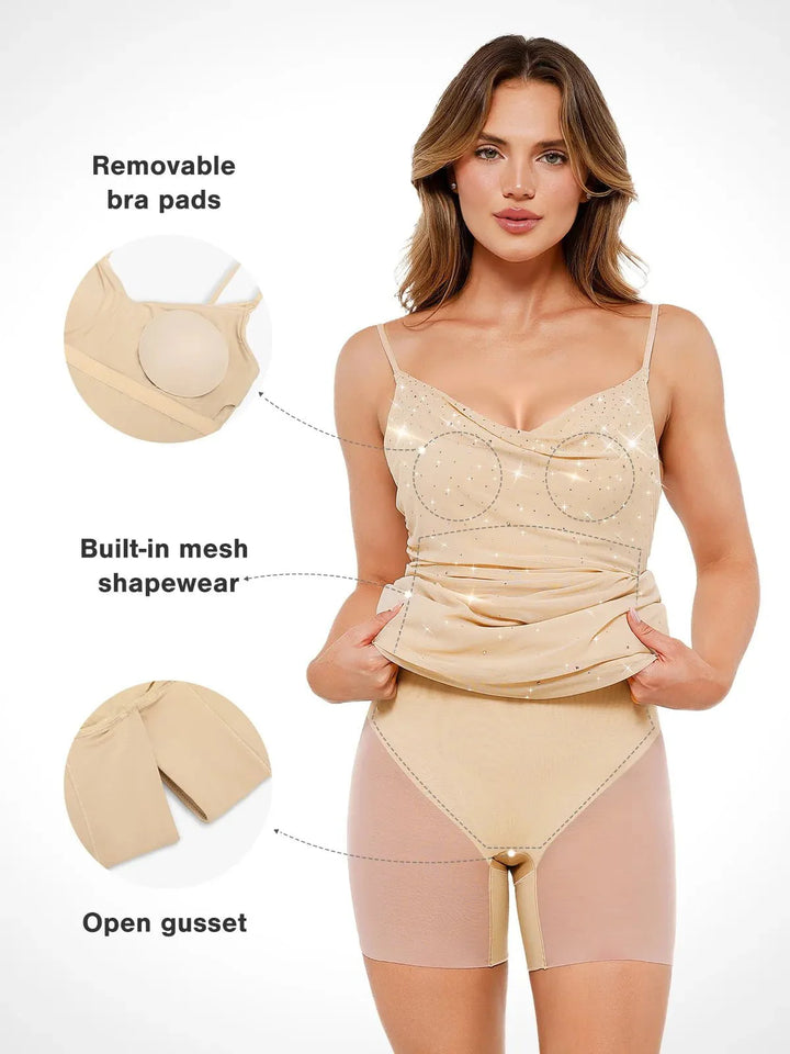 Shapewear Heat-Set Crystal Mesh Slimming Maxi Slip Dress - Modefluss