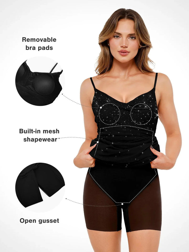 Shapewear Heat-Set Crystal Mesh Slimming Maxi Slip Dress - Modefluss